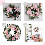 Artificial Pink Rose Wreath - 20 Inch Front Door Wreath with Hydrangea Leaves for Spring, Valentine's, Mother's Day, Wedding & Home Decor - Image 5