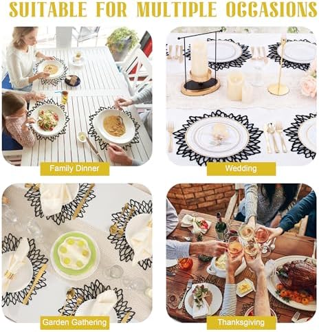 Set of 18 Round Placemats Black, Heat-Resistant PVC Table Mats with Luxury Metallic Glossy Finish for Thanksgiving Christmas Wedding Party Decor, Easy to Clean - Image 6