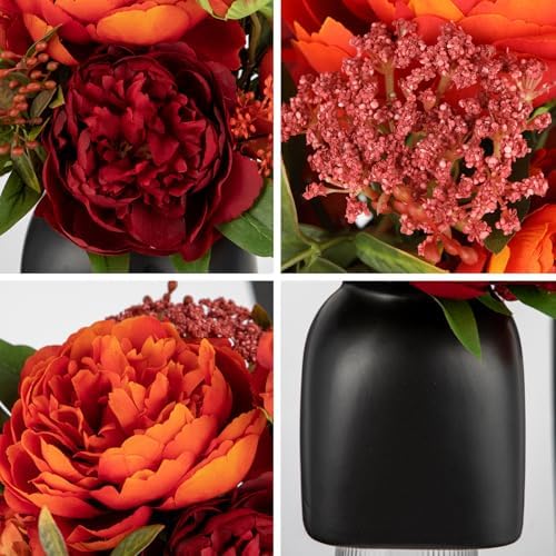 Fall Flowers in Vase Fall Table Centerpiece Faux Floral Arrangements Centerpiece Autumn Artificial Flowers with Vase Fall Flower Centerpieces for Tables Orange Silk Flowers Arrangement in Vase - Image 2