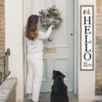 Surfapans Oh Hello There Welcome Sign For Front Porch Standing 45"X9" Tall Wood Frame Outdoor Vertical Decor for Farmhouse Rustic Large Modern Home Outside Front Door Wall Decorations (Wood White) - Image 4