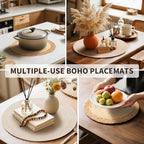 Handmade Round Boho Placemats Set of 6 | Natural Woven & Polyester Braided Combo Table Mats | 12-Piece Versatile Place Mats | Simple Rustic Farmhouse Style Dining Table Decor, Beige - Image 5