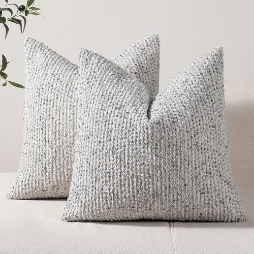 DEZENE Striped Throw Pillow Covers 20x20 Set of 2 Blue Textured Boucle Chic Morden Boho Accent Farmhouse Square Decorative Couch Pillow Covers for Home Decor Bed Sofa Living Room by DEZENE