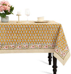 CPC Yellow Citrine Block Print 100% Cotton Rectangle Tablecloth 52x70 Inch by COTTONPRINTCLUB