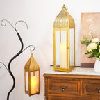 TRIROCKS 2-Pack Moroccan Candle Lanterns 22'' H Metal Candle Holder with Tempered Glass for Wedding Patio Farmhouse Ramadan Christmas Home Decor (Gold) - Image 6