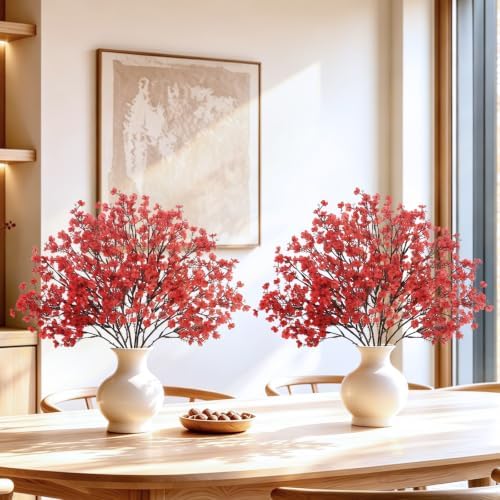 Uieke 30 Pcs Babys Breath Artificial Flowers Bulk Silk Red Faux Flowers Real Touch Gypsophila Bouquet for Christmas Halloween Home Wedding Decoration - Image 4