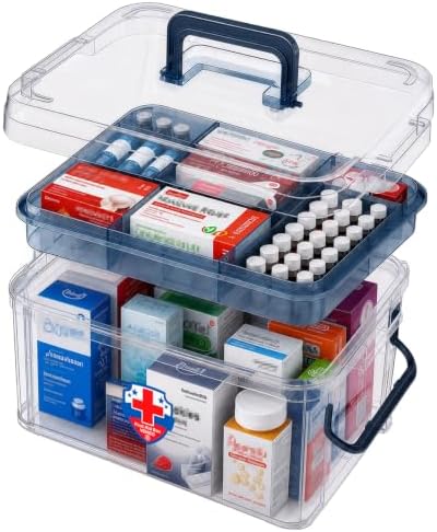 ANYPROLUS 15QT Clear Medicine Organizer Box with Handle, Plastic Medicine Container with Tray Empty First Aid Box, Thickened Medicine Storage Organizer Multipurpose Medication Organizer Storage, Blue by ANYPROLUS