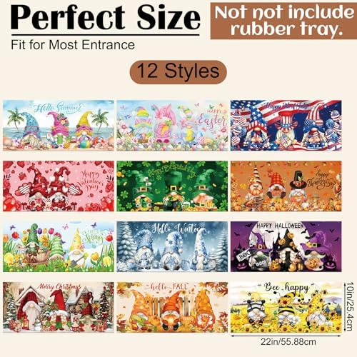 Nuanchu 12 Pack Seasonal Doormat Inserts, 10x22 in, Interchangeable, Gnomes - Image 2