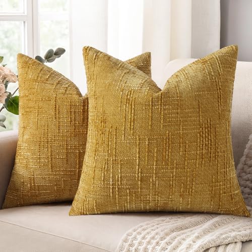 decorUhome Textured Chenille Throw Pillow Covers 26x26 Set of 2 Yellow by decorUhome