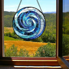 Blue Ocean Wave Stained Glass Window Hanging Suncatcher Gift for Women 15" - Image 3