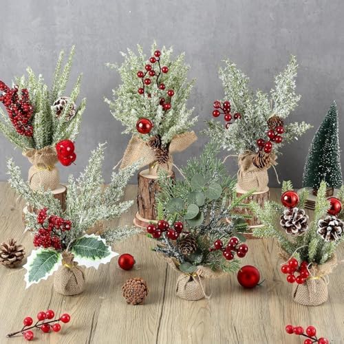 YLOLUL 6 Pcs Mini Christmas Tree Table Decorations Artificial Small Christmas Trees for Farmhouse Christmas Centerpiece Table Decoration for Kitchen Table Decor (6, Classics, Mini) by Unknown