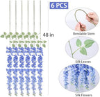 mizii 6Pcs Royal Blue Wisteria Hanging Flowers 48" Silk Wisteria Artificial Flowers Garland Vines Fake Hanging Flowers Decoration for Wedding Flower Wall Backdrop Centerpieces Room Decor (Royal Blue) - Image 2