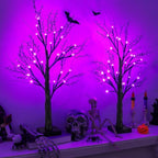 Halloween Indoor Decorations 2 Pack 24 Inch Black Halloween Tree with 24 Purple Led Lights, Timer/USB/Battery Operated Lighted Spooky Tabletop Tree for Halloween Decor Home Table Holiday Party by Unknown