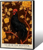 Elegant Chinese Lunar Year of the Rooster Art Print – Golden Chrysanthemum Zodiac Wall Decor for Home Bathroom Living Room Kitchen – Aesthetic Family Wall Decor Prints 12X18 in Black Framed by Unknown