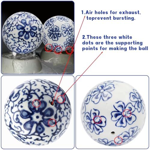 6 Pc Decorative Blue Balls Chinoiserie Ball Ceramic Orbs for Centerpiece Bowls Tray Bowl Basket Gifts for Vases Dining Table Christmas Halloween Wedding Party Decoration(B) - Image 3