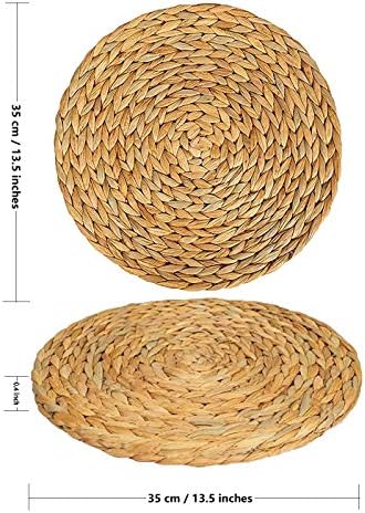 13.8'' Woven Placemats Set of 6 Round Plate Charger Natural Water Hyacinth Heat Resistant Non-Slip Weave Place Mats Farmhouse Straw Braided Rattan Tablemats Wicker Placemats for Dining Table - Image 2