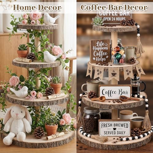 4 Tier Wooden Cupcake Tower, Wood Cupcake Stand, Tiered Dessert Stands, Large Rustic Cupcakes Display Holder Stand, for Woodland Baby Shower Decoration Wedding Birthday Tea Party Farmhouse Decor - Image 5