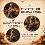13.4 Inch Metal Halloween Ghost Candy Bowl Holder Standing Vintage - Image 4
