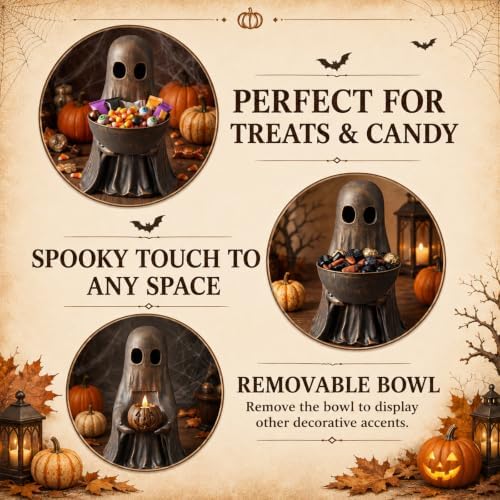 13.4 Inch Metal Halloween Ghost Candy Bowl Holder Standing Vintage - Image 4