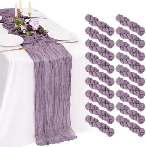 18 Pack Cheesecloth Table Runner 10FT Purple Table Runner Boho Gauze Cheese Cloth Table Runners Long Rustic Sheer Table Decorations for Wedding Party Baby Bridal Shower Birthday Holiday Home by Showgeous