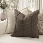 YCOLL Textured Boucle Throw Pillow Covers 24x24 Pack of 2 - Soft Neutral Striped Cushion Covers, Cozy Accent Decorative Pillow Covers for Couch, Sofa, Bed, Living Room (Brown) - Image 2