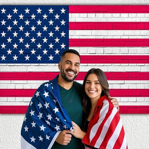 Independence Day Photo Backdrop 12x10 FT Large Patriotic American Flag Brick Wall Background 4th of July Decorations for Home Outdoor Banner Polyester - Image 2
