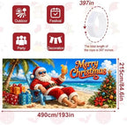 7x16FT Christmas Summer Garage Door Cover Decorations Christmas Santa Claus Beach Vacation Garage Door Banner for Outdoor Indoor Christmas Decorations Party Photography Backdrop - Image 2