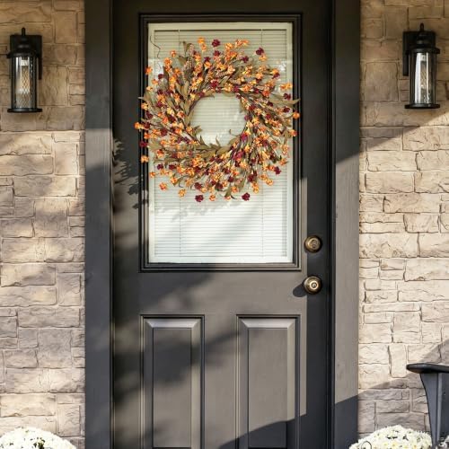 24in Fall Wreaths for Front Door Handcrafted Paper Flower Wreath - Image 5