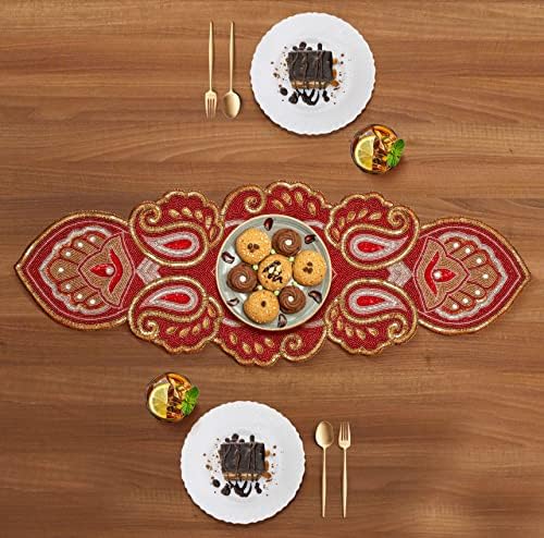 Lightnpro Christmas Beaded Table Runner 13x36 Inch - Maroon Gold Paisley Design - Handmade Elegant Perfect Table Mat for Holiday Décor, Weddings, Thanksgiving, Family Gatherings, New Year Celebration - Image 4