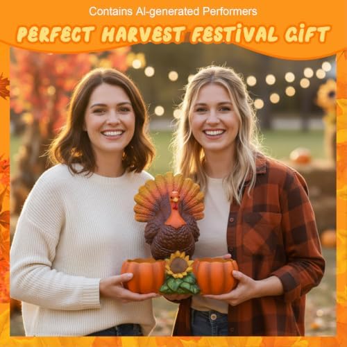 Thanksgiving Turkey Tealight Candle Holder with 3 Pumpkin - Image 5