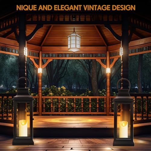 Nuogo Farmhouse Large Lanterns for Outdoor 20 Inch Black Metal Lanterns with Glass Panels Hanging for Table Porch Vintage Home Party Decor Gift Indoor Outdoor, Candle Not Includes - Image 6