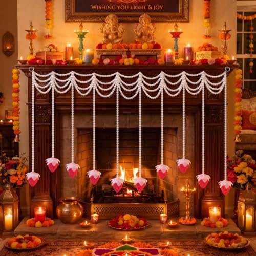 10 Pcs Diwali Decorations Lotus Hangings Garlands Pearl Flower - Image 6