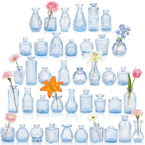 Glass Bud Vases in Bulk Small Mini Blue Vase for Flowers 40pc by PXDSDXJJWEDDING%EF%BC%86HOMEDECOR