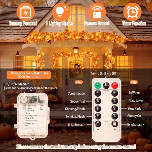 VIHOSE 2 Pack Fall Maple Leaves Thanksgiving Garland 11.5ft, Orange Green - Image 4