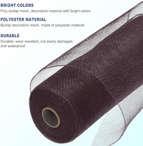 MECCANIXITY 3pcs 10 Inch Poly Burlap Mesh for Wreath, Decorative Mesh Fabric Ribbon 10 Yard for Fall Easter Christmas Flower Bow, Coffee - Image 3