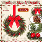 6 Pcs 10 Inch Mini Christmas Norfolk Wreath for Cabinet Decoration - Image 3