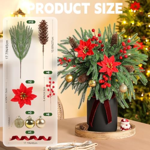 30PCS Christmas Real Touch Norfolk Pine Stems with Pinecones Berry Stems - Image 4