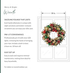 Balsam Hill Merry and Bright Christmas Wreath - 30" Festive Front Door Wreath with Ornaments, Gold Glitter Leaves & Battery-Operated LED Clear Lights for Indoor and Outdoor Holiday Decorating - Image 3