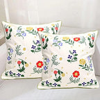 Set of 2 Embroidered Decorative Throw Pillow Covers Couch Square Pillowcases Cushion for Bedroom Sofa Farmhouse Decor 18x18 Inch (Flower-C) - Image 4