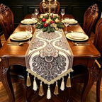 European Paisley Jacquard Table Runner 94" Long with Metal Multi-Tassels - Image 2