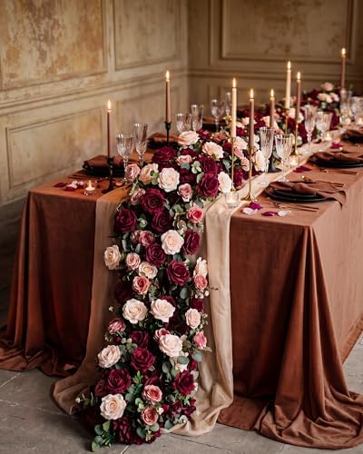 72inch Aisle Flower Garland, Burgundy & Blush Rose, Chiffon Drape - Image 3