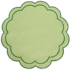 Whaline Green Linen Placemats Embroidered Round Scalloped Kitchen Place Mats for Spring Party Hotel Restaurant Kitchen Home Dining Table Decor, Set of 6, 15 x 15 in by Whaline