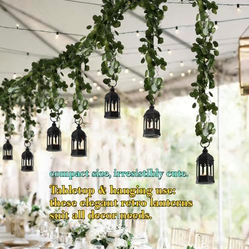 Mini Moroccan Lanterns with Flicker LED Candles Set of 12, Black Vintage Decorative Hanging Lanterns for Ramadan Decorations, Christmas, Halloween, Wedding Decor, Party, Table Centerpiece - Image 7