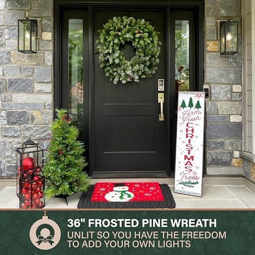Fraser Hill Farm 36" Frosted Pine Wreath Door Hanging with Pinecones, No Lights, FFWRA036-0SN, Snow - Image 5
