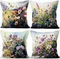 Wild Flower Throw Pillow Covers 24''x24'' Set of 4, Spring Blooming Floral Garden Pillowcases Colorful Printed Cushion Covers for Couch Sofa Home Bedroom Farmhouse Livingroom Patio Car by VieSavaran