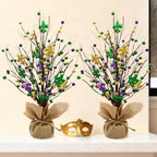 nuvagiki Mardi Gras Table Tree Decorations, 2 Pack 17'' Artificial Berry Blossom Tree Table Centerpiece for Mardi Gras Holiday Decorations, Mardi Gras Home Decor, Mardi Gras Gifts - Image 2
