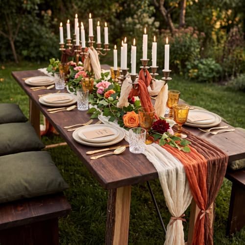 Remagr 12 Pcs Fall Cheesecloth Gauze Table Runners, Gradient Burnt Orange - Image 3