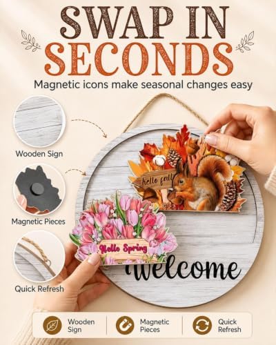 Interchangeable Door Sign 12 Inch Wood Welcome Decor 16 Magnetic Icons - Image 4