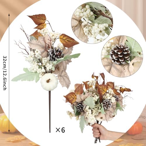 Wavwavw 6 Pcs Neutral White Fall Flower Picks Fall Centerpiece for Table - Image 2