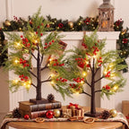 Baquler 2 Pcs Christmas Lighted Birch Trees 24 in, LED Pine Red Berry Decor - Image 6