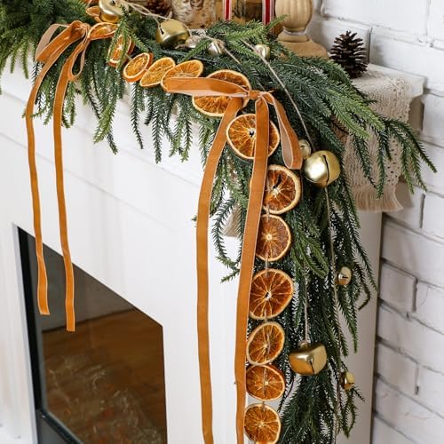 Daifunli 6FT Christmas Garland Vintage Dried Orange Bows Bells by Huiinen